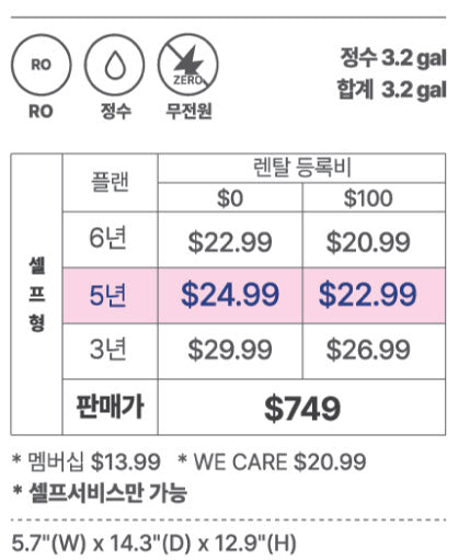역삼투압 언더싱크 정수기