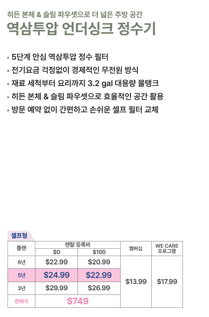 역삼투압 언더싱크 정수기